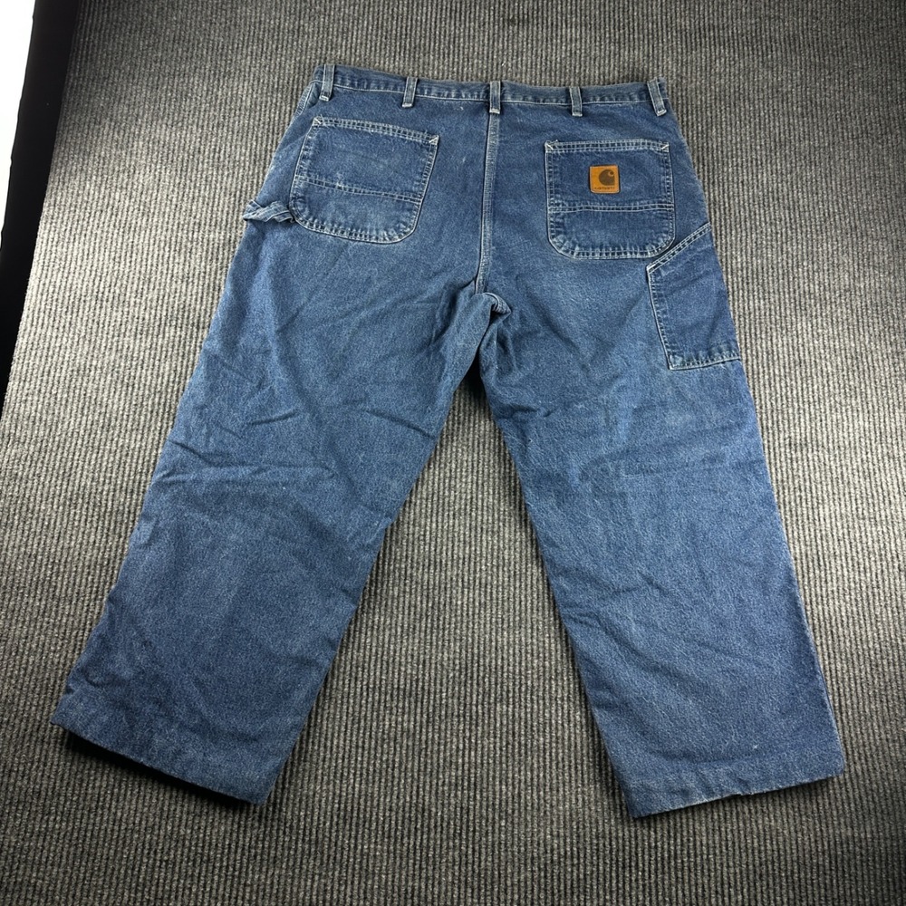 Carhartt Flannel Lined Carpenter Jeans Mens 40x26 Blue Denim Work Pants B172 DST